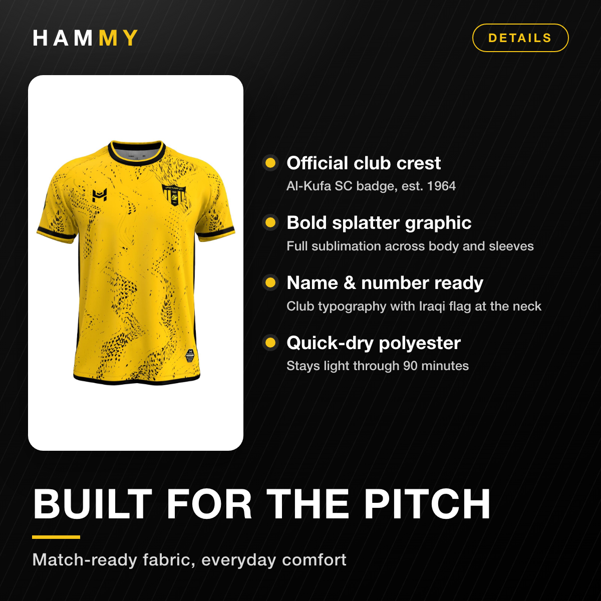 Fabric and design features of the Al-Kufa SC home football jersey