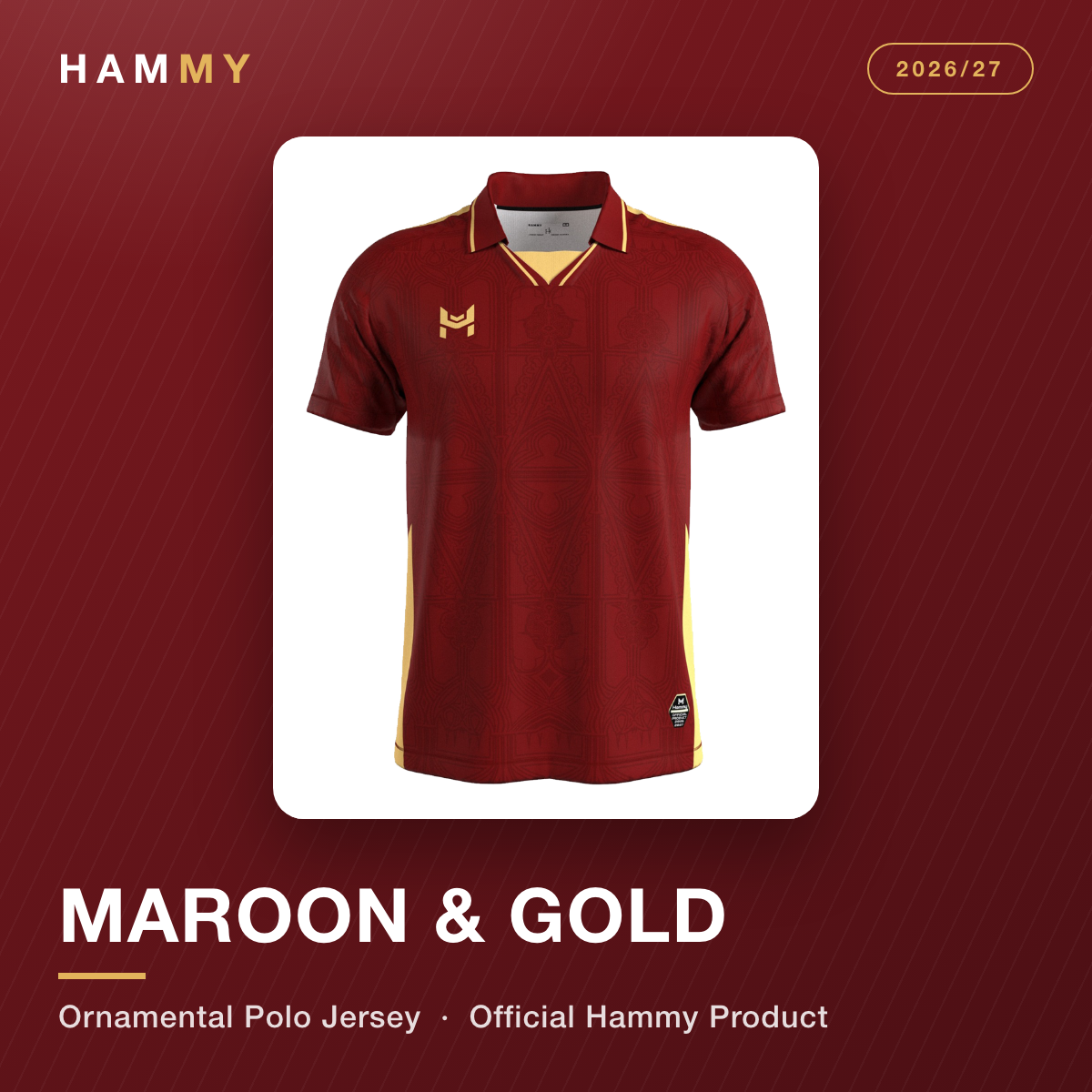 Hammy maroon and gold ornamental polo football jersey 2026/27 promotional banner
