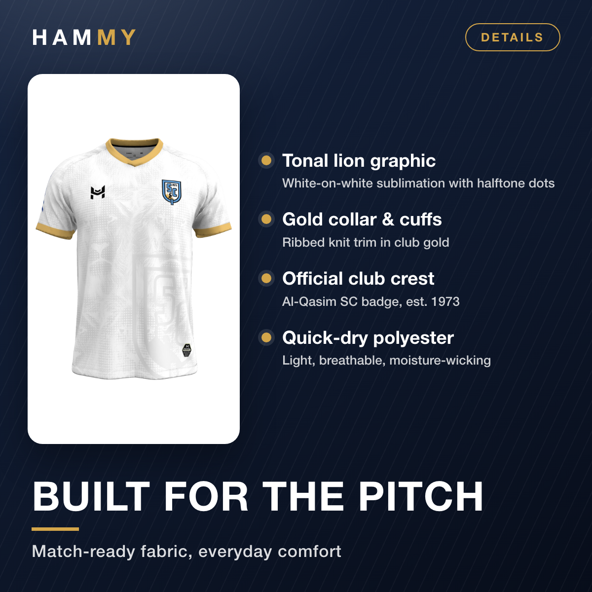 Fabric and design features of the Al-Qasim SC away football jersey