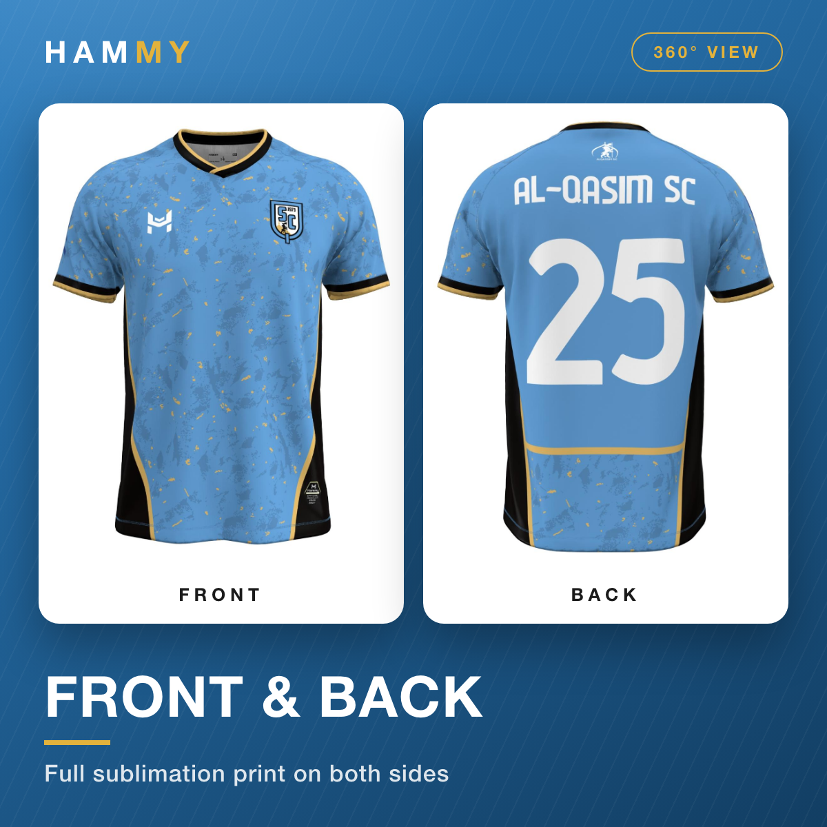 Front and back view of the Al-Qasim SC sky blue home football jersey