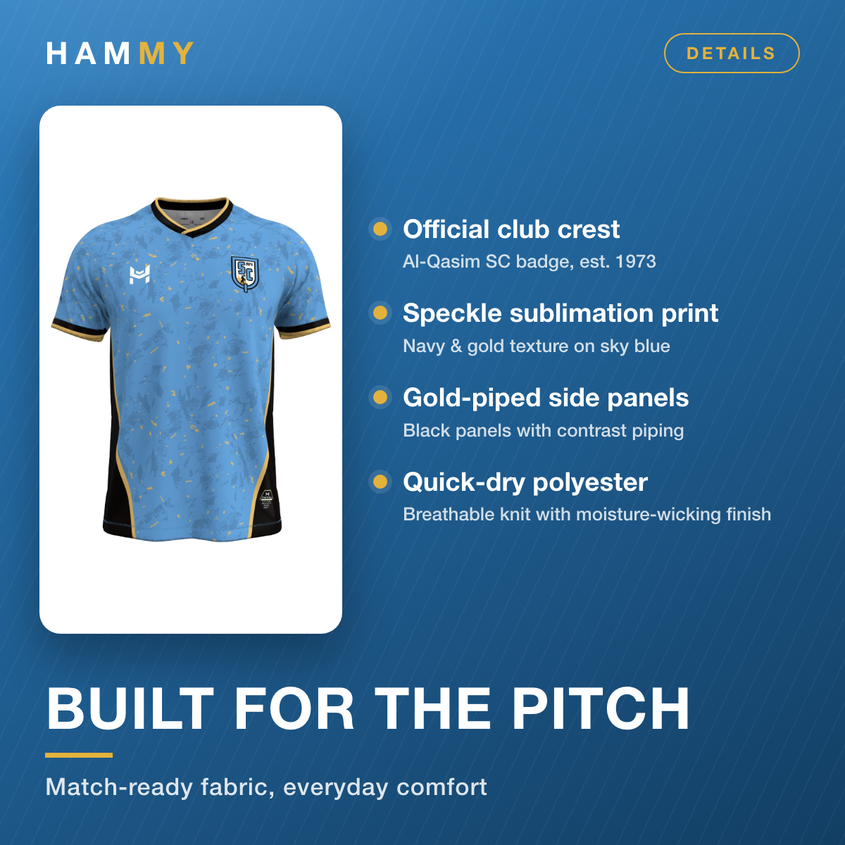 Fabric and design features of the Al-Qasim SC home football jersey